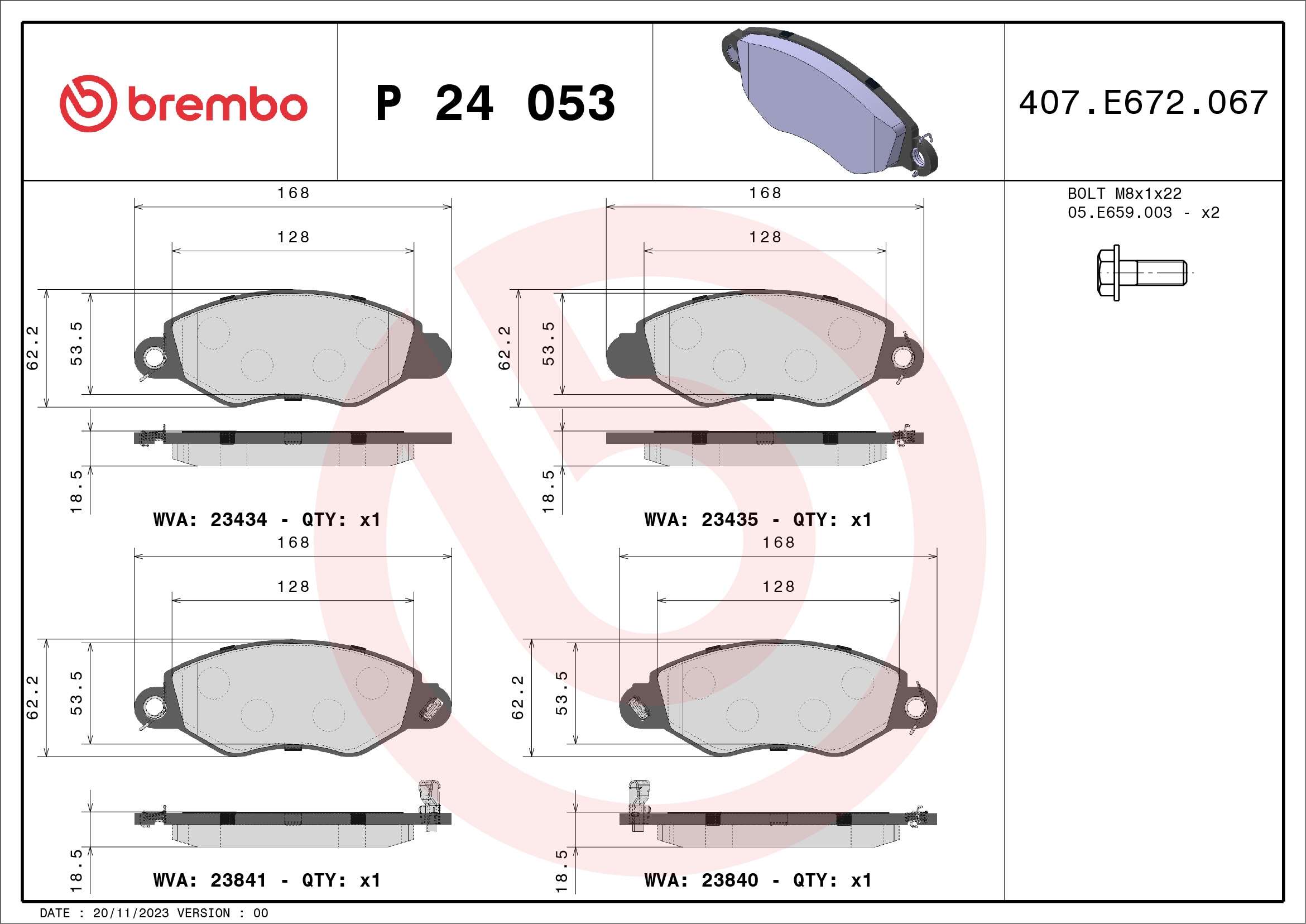 A.B.S. P 24 053 BREMBO Bremsbelagsatz, Scheibenbremse